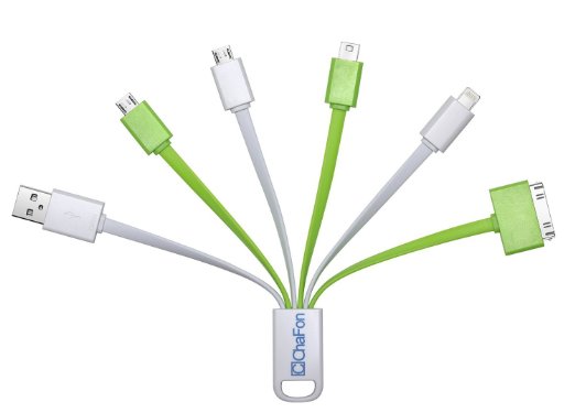 Chafon Latest Premium 6 in 1 Multiple USB Charge Cable Adapter for Android iPhone Samsung/Windows/MP3/Camera Smartphone,Tablet,Perfect all-in-one Charging Solution for on-the-go People!(Green white)
