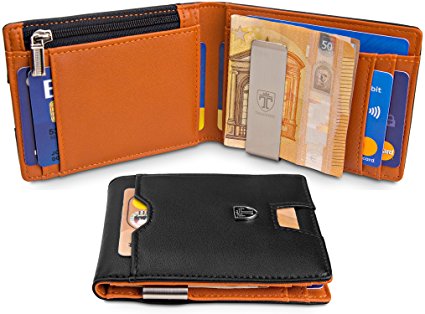 Money Clip Wallet with Coin compartment LONDON RFID Block Minimalist Mini Slim Wallet Bifold for Men with Gift Box