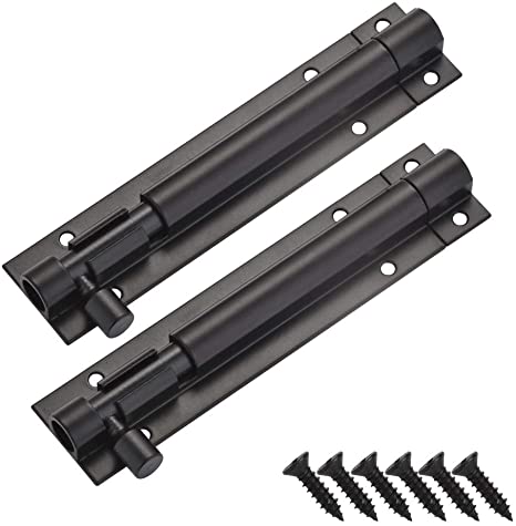 JQK Barrel Bolt Lock, Alumine Thickened 1.2mm Door Latch, 4 Inch Matte Black Finished, 2 Pack HBB204-P2