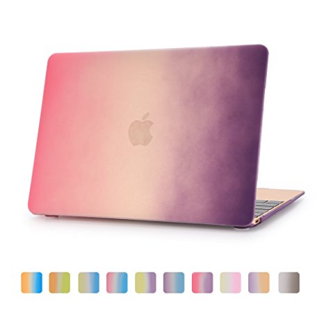 Macbook 12 Inch Case, 3 in 1 Rainbow Color Soft-touch Hard Case & Silicone Keyboard Cover & Screen Protection Film for Apple Macbook Retina 12.1" Model A1534 Laptop(Purple Rose)