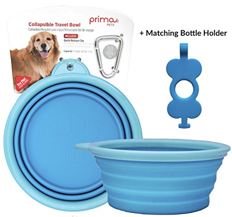 Prima Pet Collapsible Silicone Food & Water Travel Bowl with Clip for Dog and Cat, Sizes Available: SMALL (1.5 Cups) & LARGE (5 Cups)