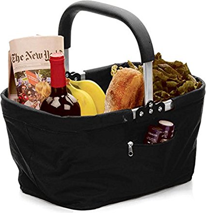 RSVP Black Polyester Collapsible Market Basket with Pocket