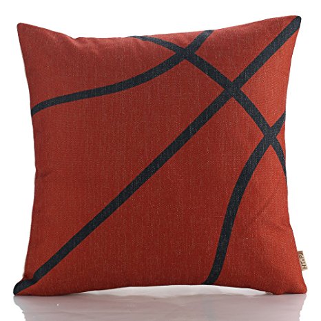 HT&PJ Decorative Cotton Linen Square Throw Pillow Case Cushion Cover Basketball Design 18 x 18 Inches