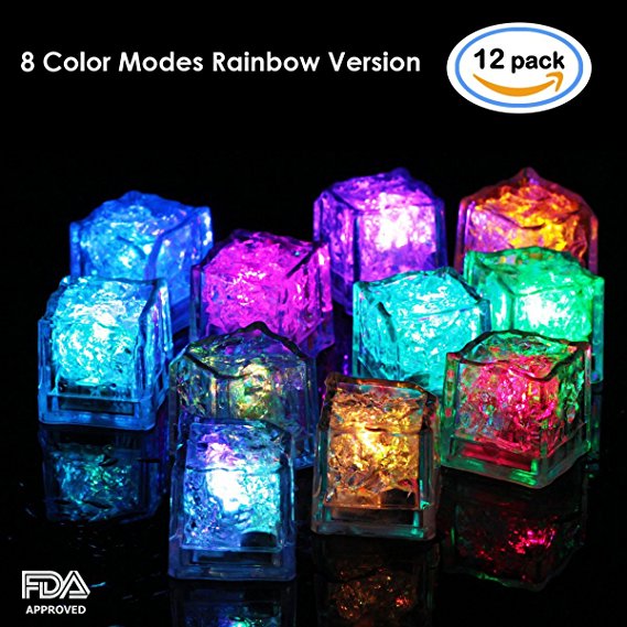 (12 Pack) Multi Color Light-Up LED Ice Cubes,1.37 times 1.37 Inch Square with 8mode color Changing and Flashing Function – Multi Color Version