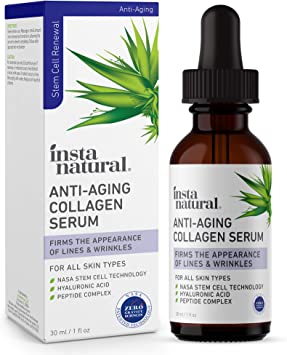 Anti Aging Peptide Complex Collagen Facial Serum - Reduces Signs of Lines & Wrinkles - Lift, Firm & Plump Skin With Hyaluronic Acid, Niacinamide, NASA Stem Cell Technology - InstaNatural - 1 oz