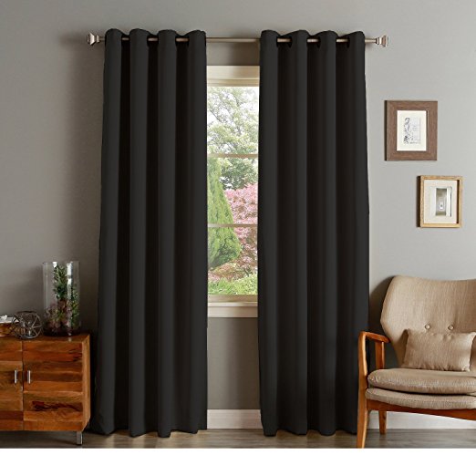 RHF Blackout Thermal Insulated Curtain - Antique Bronze Grommet Top for bedroom 52W by 84L Inches-Black