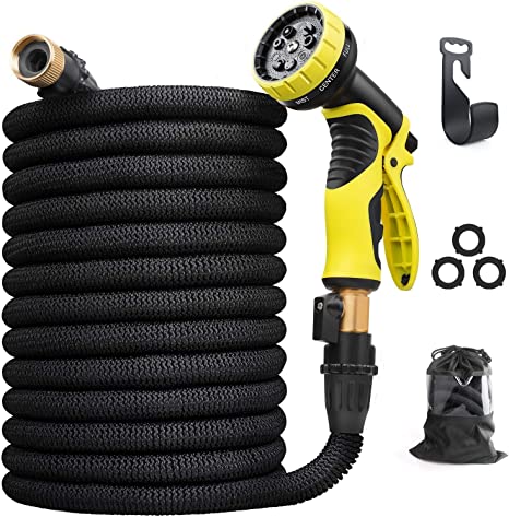 Aterod 75 feet Expandable Garden Hose, Extra Strength Fabric, Flexible Expanding Water Hose with 9 Function Spray Nozzle (Renewed)