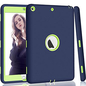 Hocase New iPad 9.7" 2017 Case, High-Impact Shock Absorbent Dual Layer Silicone Hard PC Bumper Protective Case for iPad 5th Generation 2017 A1822/A1823 - Navy Blue / Lime Green