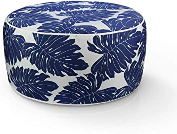 FBTS Prime Outdoor Inflatable Ottoman Navy Leaves Round 21x9 Inch Patio Foot Stools and Ottomans Portable Travel Footstool Used for Outdoor Camping Home Yoga Foot Rest