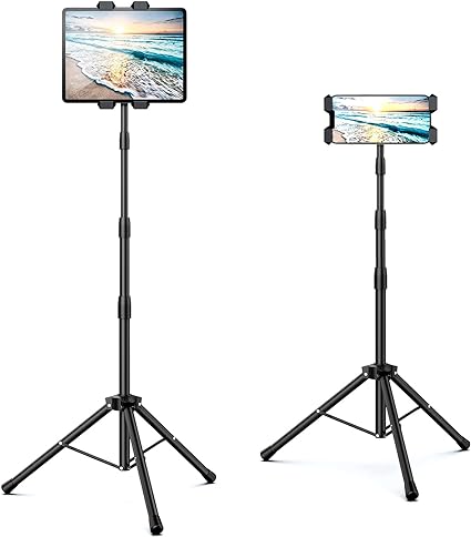 Raking Ipad Stand Floor, Ipad Tripod Stand Cellphone Stand with Height Adjustable Tablet Tripod Mount with 360° Rotating for i pad Pro 12.9, i pad air Mini and 5.5"-12.9" Cellphone Tablet