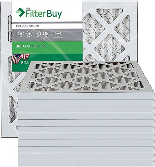FilterBuy 16x16x1 MERV 8 Pleated AC Furnace Air Filter, (Pack of 12 Filters), 16x16x1 – Silver