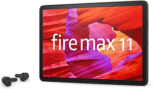 Amazon Fire Max 11 tablet, vivid 11" display, octa-core processor, 4 GB RAM, 14-hour battery life, 64 GB, Gray with All-new Echo Buds (2023 Release), Black