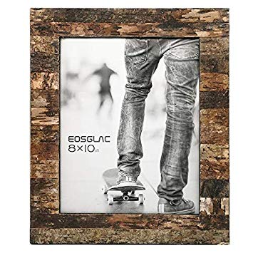 Eosglac Rustic 8x10 Wooden Picture Frame, Handmade with Real Birch Bark, Easel Back, Natural