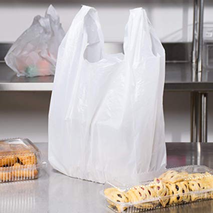 Carry-Out Plastic Bag-White Plain T-Shirt Bag 11.5"x6.5"x21.5" 0.5ml (White, 100 bags/bundles)