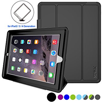 iPad 4 Case,Shock Proof Full-body Rugged Hybrid Protective Smart Case for iPad 2/ 3/ 4 Generation, AUTO SLEEP/ WAKE Case Cover   PU Leather Stand (Black/Black)