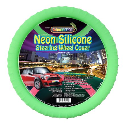 New SILICONE Neon Green-Glow in the Dark-Car Steering Wheel Cover By Cameleon