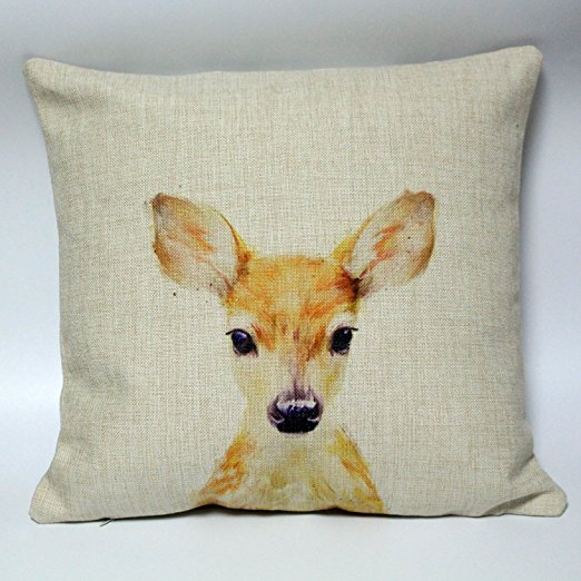 Life365 Cute Little Deer Cotton Linen Decorative Throw Pillow Cover Cushion Case Pillow Case 18 X 18 Inch(Spirituality Deer)