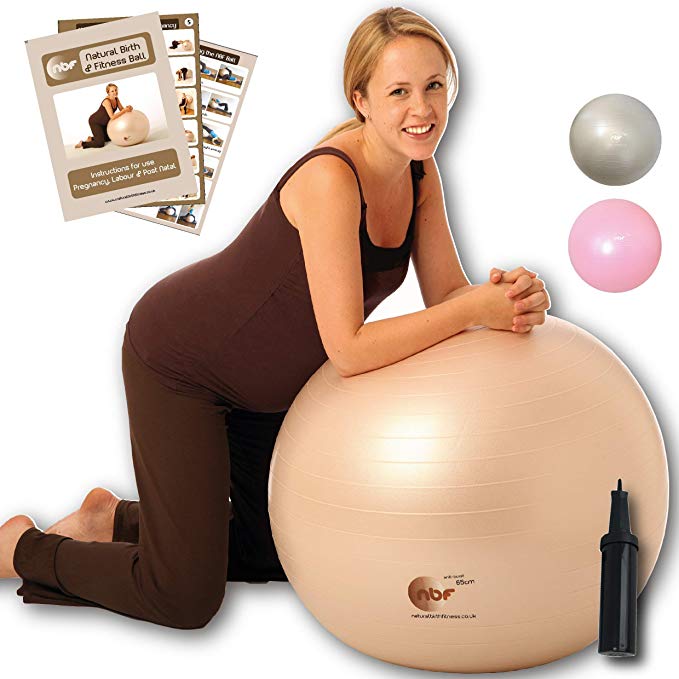 NBF Natural Birth & Fitness Birthing Ball & Pump Anti-Burst Birth Ball with Instruction Guide for Pregnancy & Labour. 55cm Pale Gold