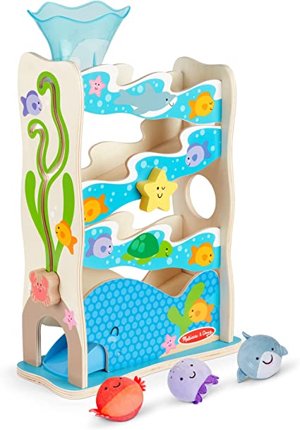 Melissa & Doug Rollables Wooden Ocean Slide Infant and Toddler Toy (5 Pieces) - Ocean Themed Toys for Toddlers, Early Learning Toys for Infants and Toddlers Ages 1