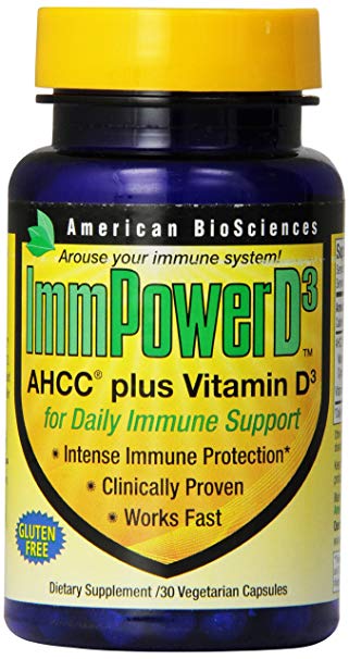 American BioSciences ImmPowerD3 AHCC & Vitamin D3 Daily Immune Maintenance, Gluten-Free – 30 Vegetarian Capsules