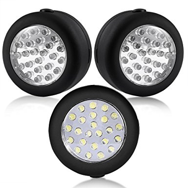 Cade 24 LED Round Magnetic Work Light Torch with Integral Hanging Hook and Magnet Set,Pack of 3(Black)