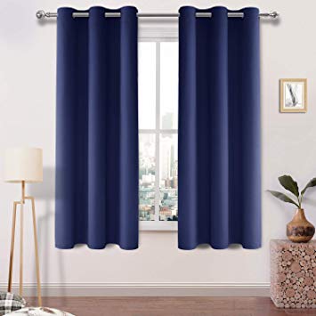 DWCN Blackout Curtains Room Darkening Grommet Thermal Insulated Light Blocking Window Curtain for Living Room 4 Panels 42 x 63 Inches Long，Thick Navy Blue Curtains