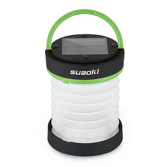 Suaoki Led Camping Lantern Lights Rechargeable Battery (Powered By Solar Panel and USB Charging) Collapsible Mini Flashlight for Outdoor Hiking Camping Tent Garden Patio(Emergency Charger for Phone, Water-Resistant, Green)