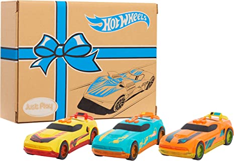 Hot Wheels Glow Riders 3-Pack Set, Red Teal and Yellow Toy Cars with Lights and Sounds, Amazon Exclusive, by Just Play