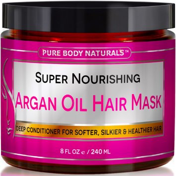 Argan Oil Hair Mask, 8 oz. Hair Treatment Therapy, Deep Conditioner for Damaged & Dry Hair, Heals & Restructures Hair Shaft & Growth, Detoxifies Scalp & Nourishes, Removes Products Residue Buildup