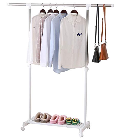 ALPHA HOME Adjustable Clothes Drying Rack Portable Rolling Garment Rack with Shelf