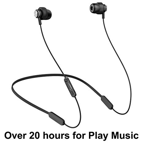 Bluetooth Headset, Neckband Noise Cancelling True Wireless Earphones 4.2 Loud HiFi Low Latency Pair APTX Earpiece for Gym 24-36hr Play Time (Black)
