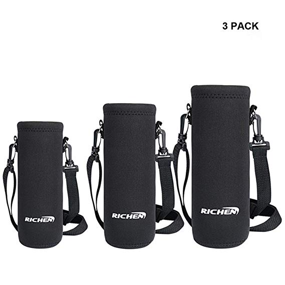 RICHEN Insulated Water/Wine/Tea Bottle carrier Sling Bag Pouch Case with Shoulder Strap,Bottle Holder Cross-Body Shoulder Bag for Outdoor Sports Camping Travel,Black