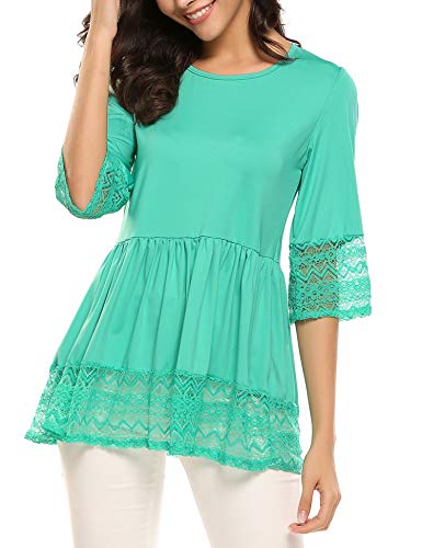 SoTeer Womens Casual 3 4 Sleeve Cute Babydoll Ruffle Flare Lace Tunic Tops T Shirts Loose Blouse