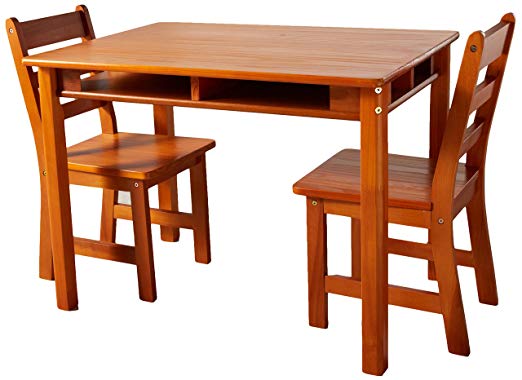 Lipper International 534P Child's Rectangular Table with Shelves and 2 Chairs, Pecan Finish