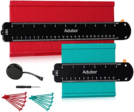 Adubor Contour Gauge Duplicator with Lock, 5 Inch 10 Inch Widen Shape Duplication Gauge Profile Copy Tool Master Outline Measuring Plastic Ruler for Corners, Woodworking Templates, Tiles and Laminate