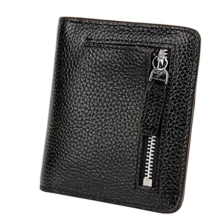 S-ZONE Women's Genuine Leather RFID Blocking Bifold Pocket Small Wallet Coin Holder