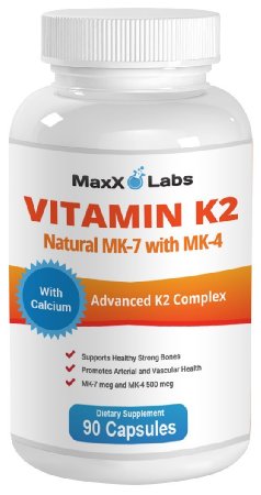 BEST Vitamin K2 9733 600 mcg 9733 90 Vegie Caps 9733 Advanced Formulation of All Natural MK7 Natto and MK4 Menatetrenone Plus Calcium 100 mg - Vitamin K - MK-7  MK-4 with No GMOs Gluten and Allergens Free