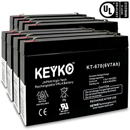 KEYKO Genuine KT-670 6V 7Ah / REAL 7.0 Amp Battery SLA Sealed Lead Acid / AGM Replacement - F1 Terminal - 8 Pack