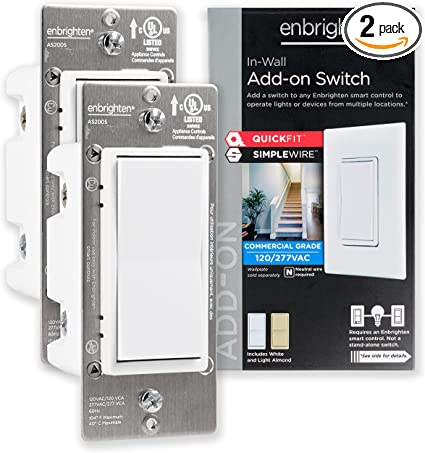 Enbrighten, White & Light Almond, Add 2-pack with QuickFit and SimpleWire, Z-Wave/GE Zigbee Smart Lighting Controls, Compatible with Alexa, Google Assistant, NOT A STANDALONE SWITCH, 47896, 2 Pack