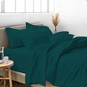 Queen Size 100% Egyptian Cotton 800 Thread Count 4 Piece Sheets Set - 18" Inch Deep Pocket, Smooth & Soft Sateen Weave, Premium Quality Hotel Bedding, Teal Solid