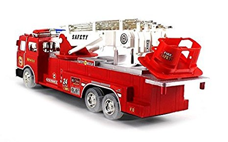 WonderPlay Fire Rescue Zero Team Battery Operated Bump & Go Toy Fire Truck w/ Flashing Lights, Sounds, 360° Rotating Extending Crane, Light Up Wheels