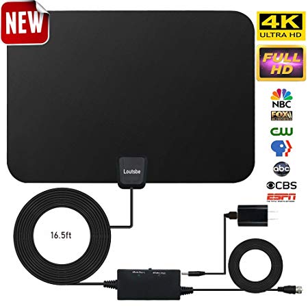 Skywire TV Antenna, Amplified HD Digital TV Antenna with 60-80 Miles Range Support 4K 1080P, Indoor Digital HDTV Antenna & Amplifier Signal Booster USB Power Supply-16.5ft Coax Cable