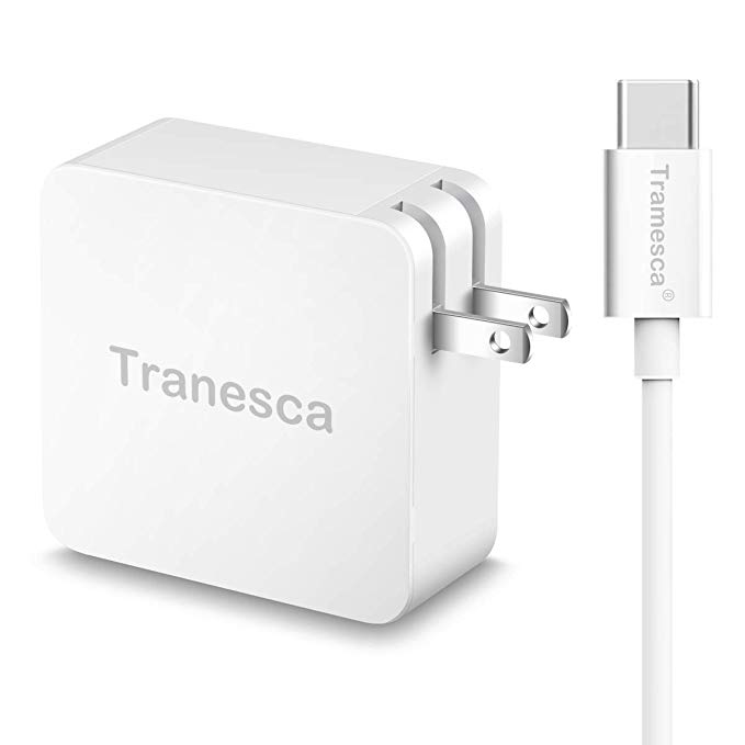 Tranesca 65W Type C Wall Charger with 6ft Type c Cable for Charging MacBook Pro/Air 2018,iPad Pro 2018, Nexus 6P, LG G6, Pixel C/3/2/XL, MateBook and More (All Type C Charging Enabled Devices)