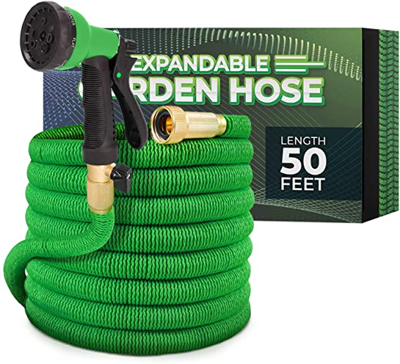 Joey's Expandable Garden Hose with 8 Function Hose Nozzle, Lightweight Anti-Kink Flexible Garden Hoses, Extra Strength Fabric with Double Latex Core (50 FT, Green)
