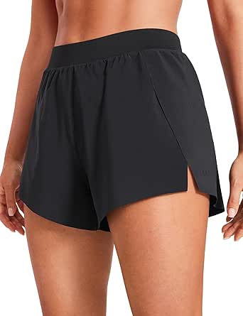 CRZ YOGA Running Shorts for Women High Waisted V Split Gym Workout Athletic Track Shorts with Mesh Liner Quick Dry