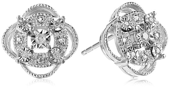 Sterling Silver Diamond Accent Pave Stud Earrings