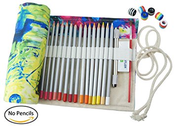 CreooGo Canvas Pencil Wrap, Pencils Roll Pouch Case Hold For 72 Colored Pencils ( PENCILS NOT INCLUDED )-Paniting,72 Holes