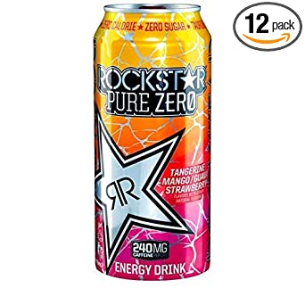 Rockstar Pure Zero Energy Drink #TMGS Tangerine/Mango/Guava/Strawberry 16 ounce Cans (12)