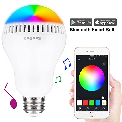 Bluetooth Light Bulb Speaker, E26 Base, BooTaa Smartphone Controlled Sunrise Wake Up Lights- Dimmable Multicolored Color Changing Party Lights Bulb -8W (White 5W RGB 3W) (50Watts Equivalent)