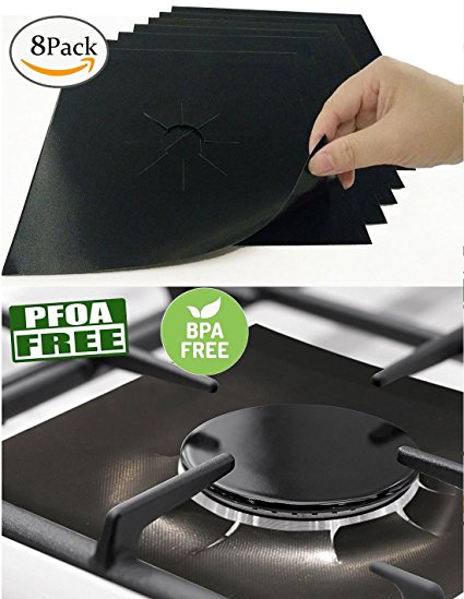 8 PCS Gas Range Protectors, Black Stovetop Burner Protector Liner Cover Cleaners, Reusable, Non-Stick, Dishwasher Safe, Easy to Clean-FDA Approved